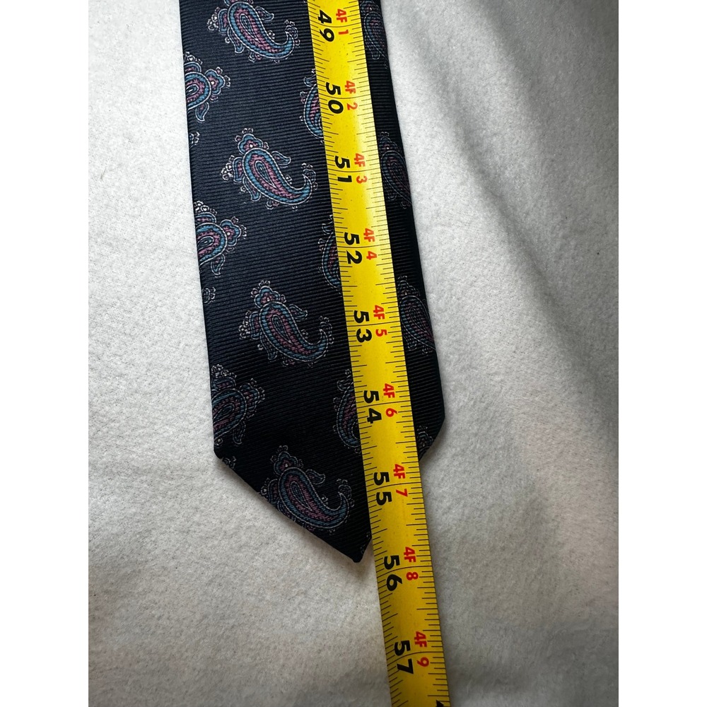 Briar Mens Navy Blue Paisley Silk Tie Hand Fashioned Italian Fabric Made in USA - Picture 8 of 9